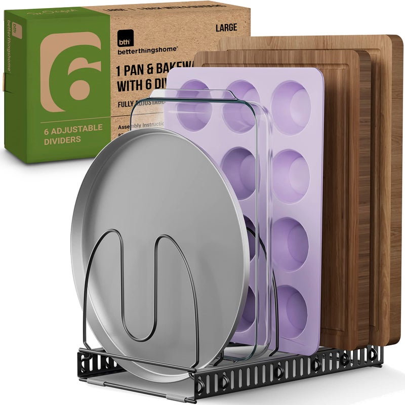 Better Things Home 6+ Expandable Pan and Pot Lid Organizer Rack for Cabinet  Pot Lid Holder Pot Organizers Inside Cabinet  Pots and Pans Organizer Under Cabinet - Image 1